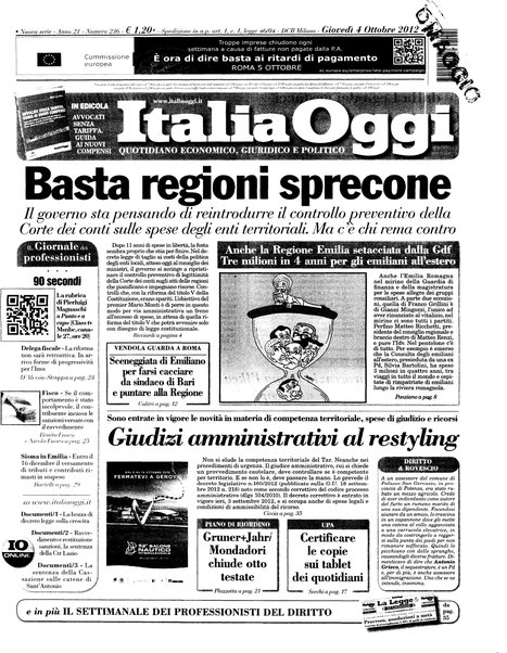 Italia oggi : quotidiano di economia finanza e politica